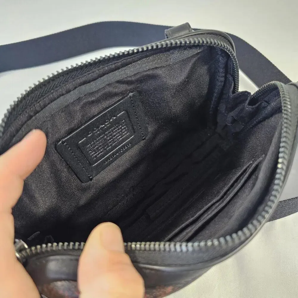 New COACH Carrier Phone Crossbody With Window Pane Plaid Print Black Brown - Picture 6 of 8